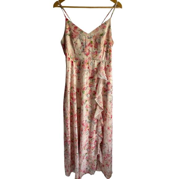 Birdy Grey Size Medium Theresa Pink Chiffon Falling Pedals Maxi Dress - Picture 1 of 9
